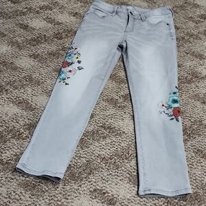 a.n.a Light Gray Floral Straight Stretch Leg Jeans